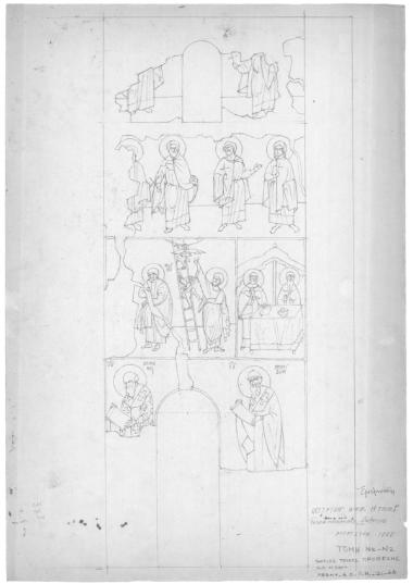 Ναός Πρωτάτου. Κατά μήκος τομή Ν2-Ν2. Ο νότιος τοίχος της πρόθεσης