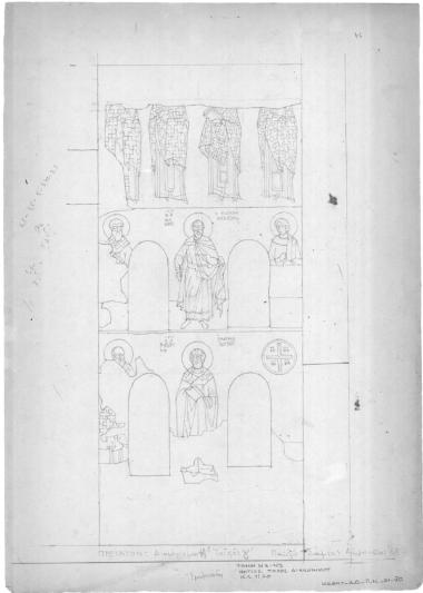 Ναός Πρωτάτου. Κατά μήκος τομή Ν3-Ν3. Νότιος τοίχος του διακονικού