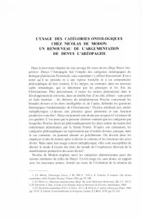 L΄usage des catégories ontologiques chez Nicolas De Modon: Un rénouveau de l' argumentation de Denys L' Aréopagite