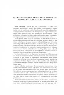 Globalisation, Functional, Brain Asymmetry and the Culture Integration Issue