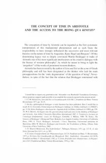 The concept of time in Aristotle and the Access to the Being qua kinesis