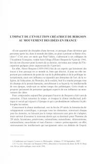 L' impact de L' évolution créatrice de Bergson au mouvement des idées en France