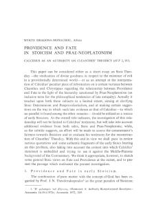 Providence and Fate in Stoicism and Prae-Neoplatonism. Calcidius as an Authority on Cleanthes' Theodicy (SVF 2, 933)