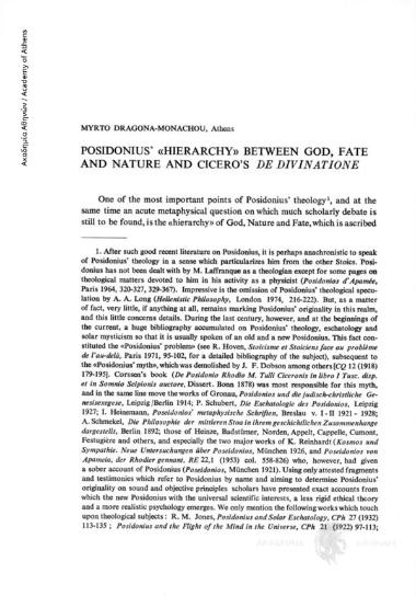 Posidonius' «Hierarchy» between God, Fate and Nature and De Divinatione