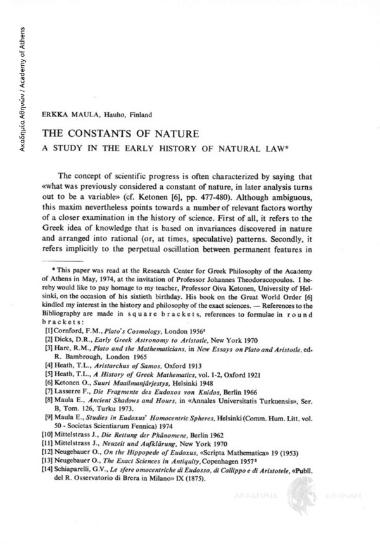 The Constants of Nature. A study in the Early History of Natural Law