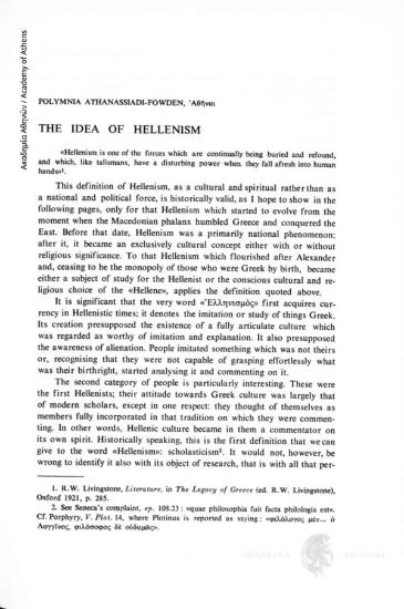The Idea of Hellenism