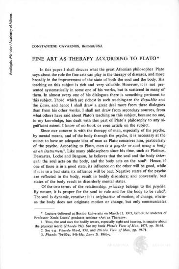 Fine art as Therapy according to Plato