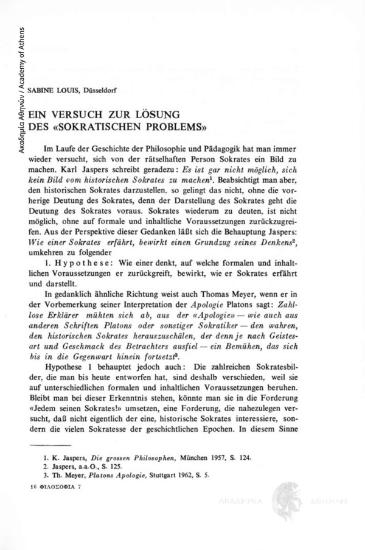 Ein Versuch zur Lösung des «sokratischen Problems»