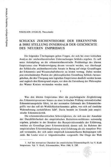 Schlicks Zeichentheorie der Erkenntnis und ihre Stellung Innerhalb der Geschichte des Neueren Empirismus