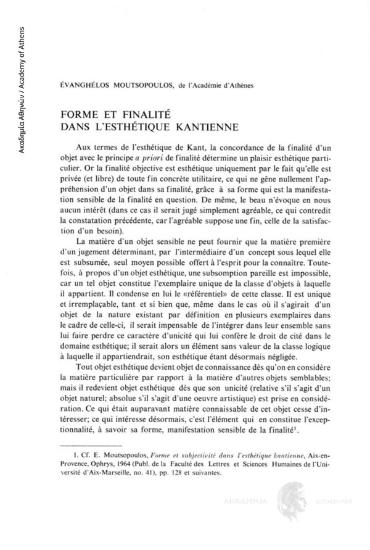 Forme et finalité dans l' esthetique kantienne