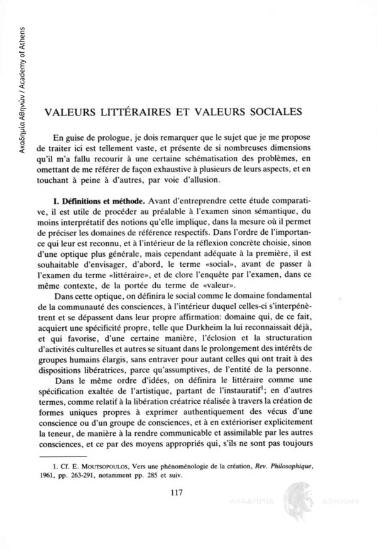 Valeurs littéraires et valeurs sociales