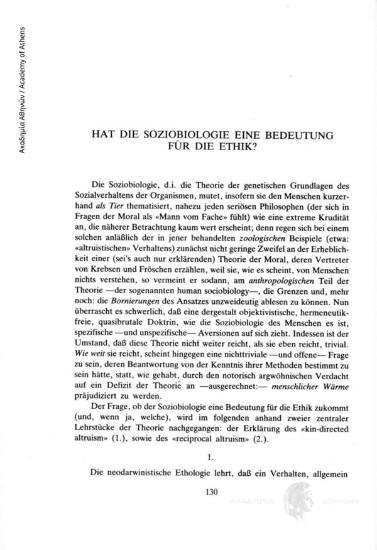 Hat die Soziobiologie eine Bedeutung fur die Ethik?