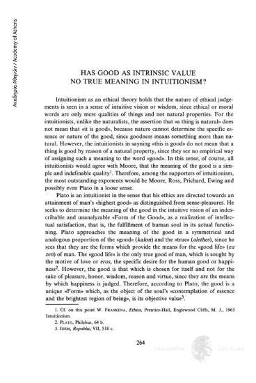 Has Good as intrinsic value no meaning in intuitionalism?