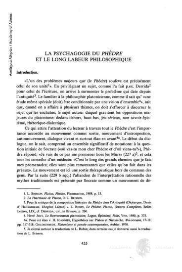 La psychagogie du Phèdre et le long labeur philosophique