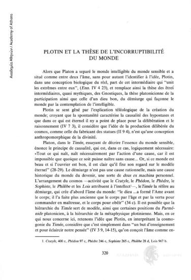 Plotin et la thèse de l incorruptibilité du monde