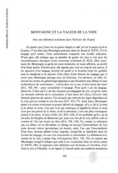 Montaigne et la valeur de la voix (sur une influence stoïcienne dans l' écriture des Essais)
