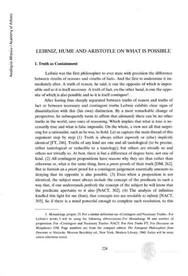 Leibniz, Hume, Aristotle on what is possible