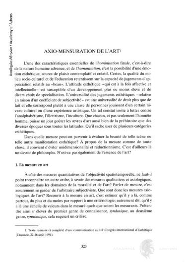 Axio-mensuration de l' art