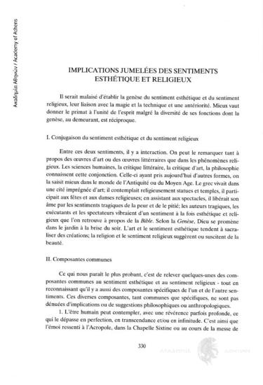 Implications jumélées des sentiments esthétique et religieux