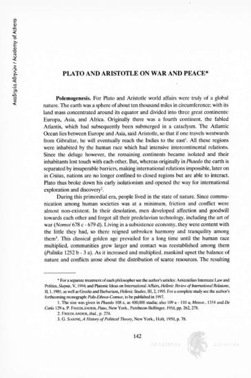 Plato and Aristotle on War and Peace