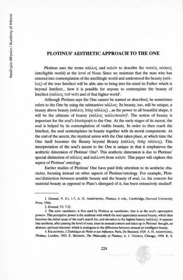 Plotinus΄ Aesthetic Approach to the One