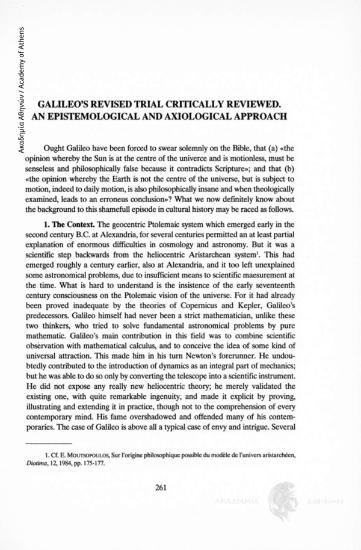 Galileo΄s Revised Trial Critically Reviewed. An Epistemological and Axiological Approach