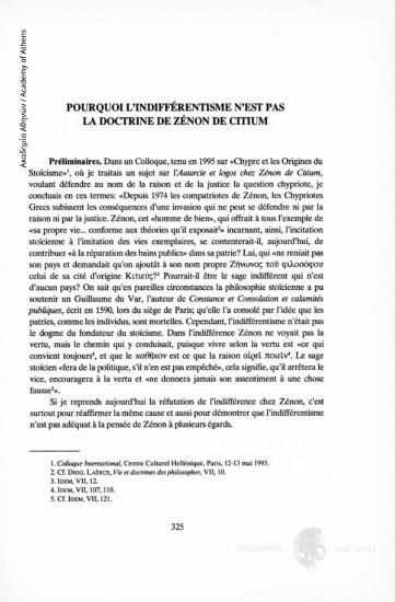 Pourquoi l΄indifférentisme n΄est pas la doctrine de Zénon de Citium