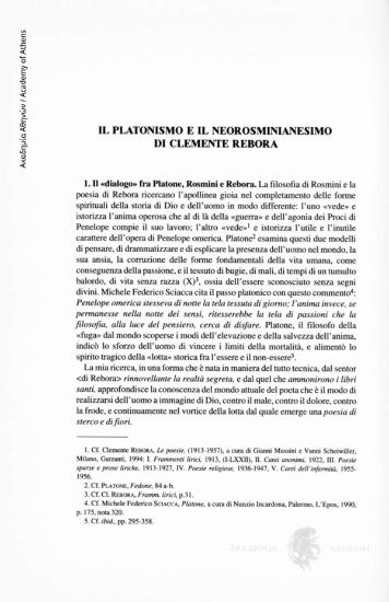 Il platonismo e il neorosminianesimo di Clemente Rebora