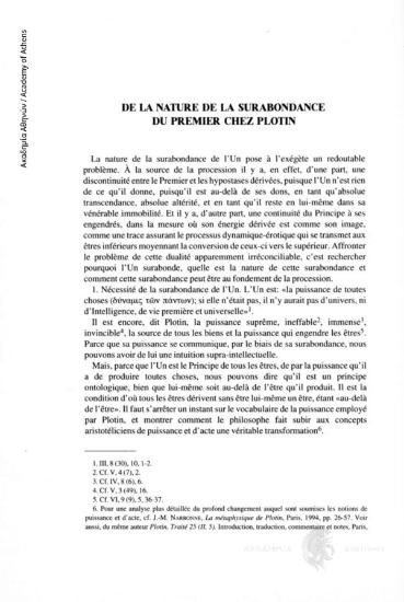 De la nature de la surabondance du Premier chez Plotin