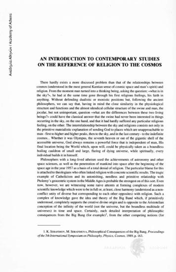 An introduction to Contemporary Studies on the Reference of religion to the Cosmos