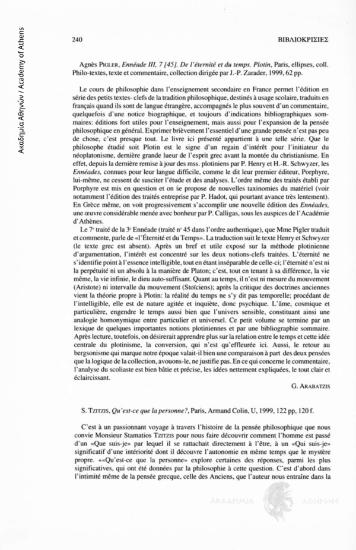 S. Tzitzis, Qu΄est-ce que la personne?, Paris, Armand Colin, U, 1999, 122pp. 120f.