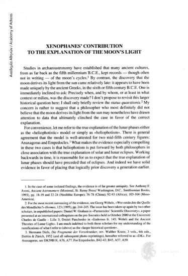 Xenophanes' s Contribution to the Explanation of the Moon' s Light