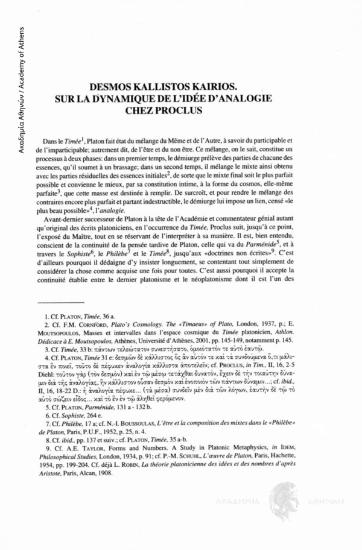 Desmos kallistos kairios. Sur la dynamique de l' idée d' analogie chez Proclus