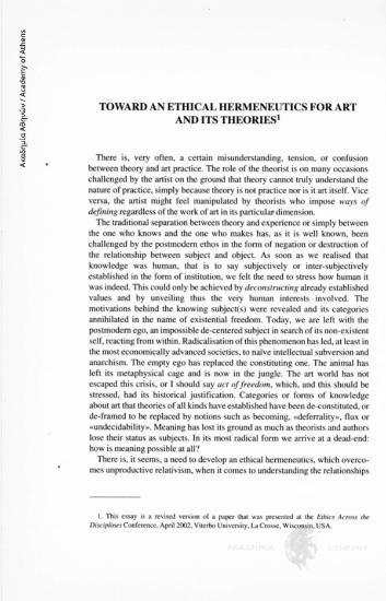 Towards an Ethical Hermeneutics for Art and its Theories