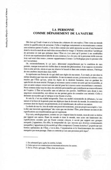 La personne comme dépassement de la nature