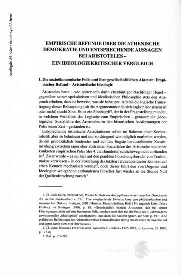 Empirische befunde über die athenische demokratie und entsprechende aussagen bei Aristoteles-Ein ideologiekritischer Vergleich