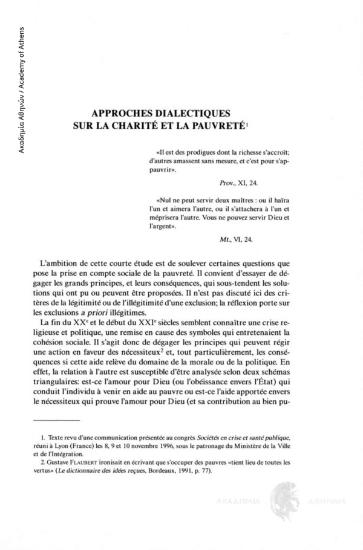 Approches dialectiques sur la charité et la pauvreté