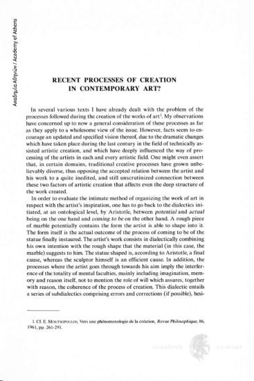 Recent Processes of Creation in Contemporary Art?