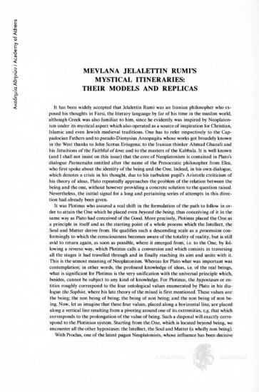 Melvana Jelalettin Rumi΄ s mystical itineraries: their models and replicas