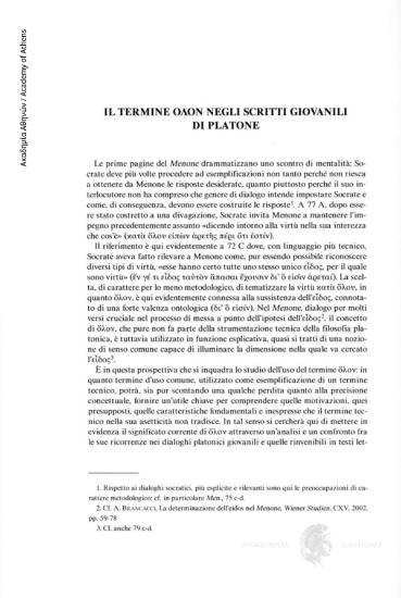 Il termine όλον negli scritti giovanili di Platone