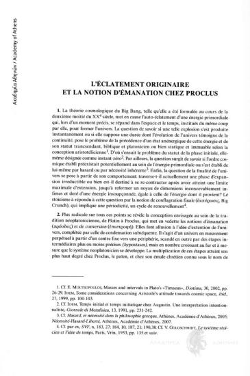 L' éclatement originaire et la notion d' émanation chez Proclus