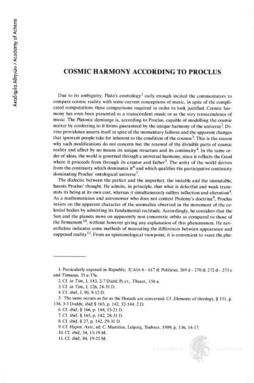 Cosmic harmony according to Proclus