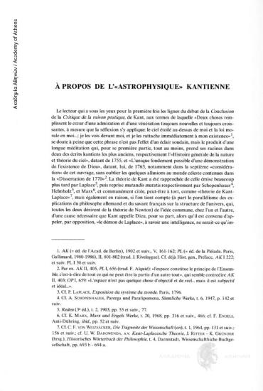 À propos de l' «astrophysique» kantienne