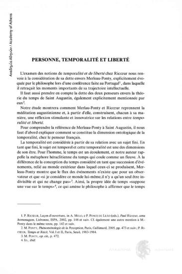 Personne, temporalité et liberté