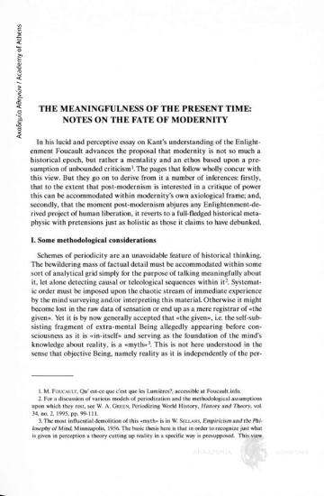 The Meaningfulness of the Present Time: Notes on the Fate of Modernity