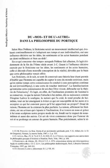 Du «moi» et de l' «autre» dans la philosophie du Portique