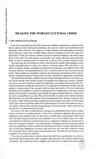 Healing the world' s Cultural Crisis