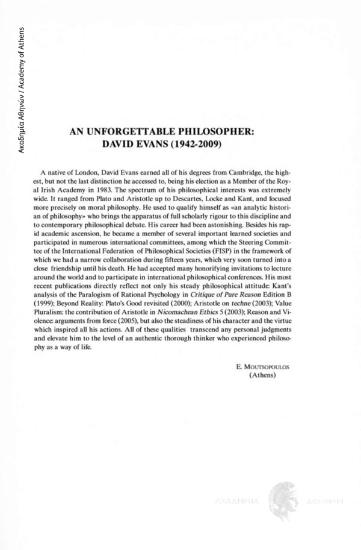 An Unforgettable Philosopher: David Evans (1942 - 2009)