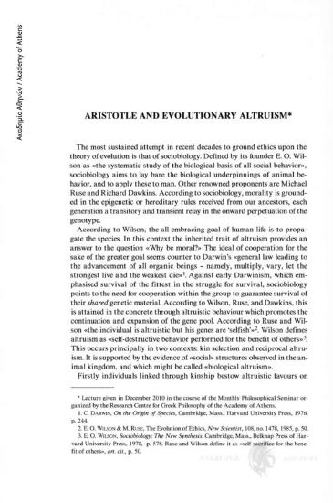 Aristotle and Evolutionary Altruism