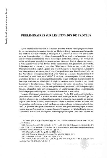 Préliminaires sur les Hénades de Proclus
